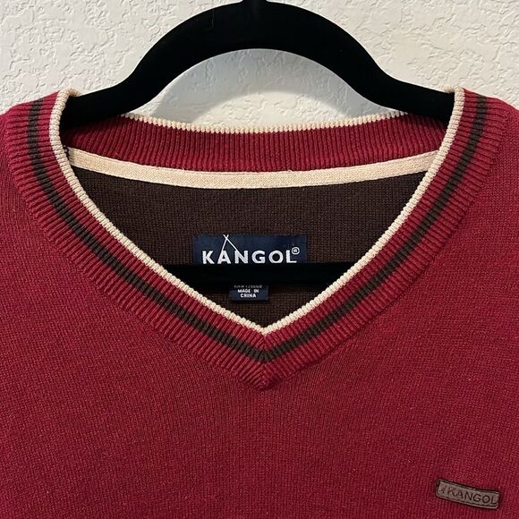 KANGOL Men's V-Neck Dark Red Cotton Sweater, Size L - Picture 4 of 9